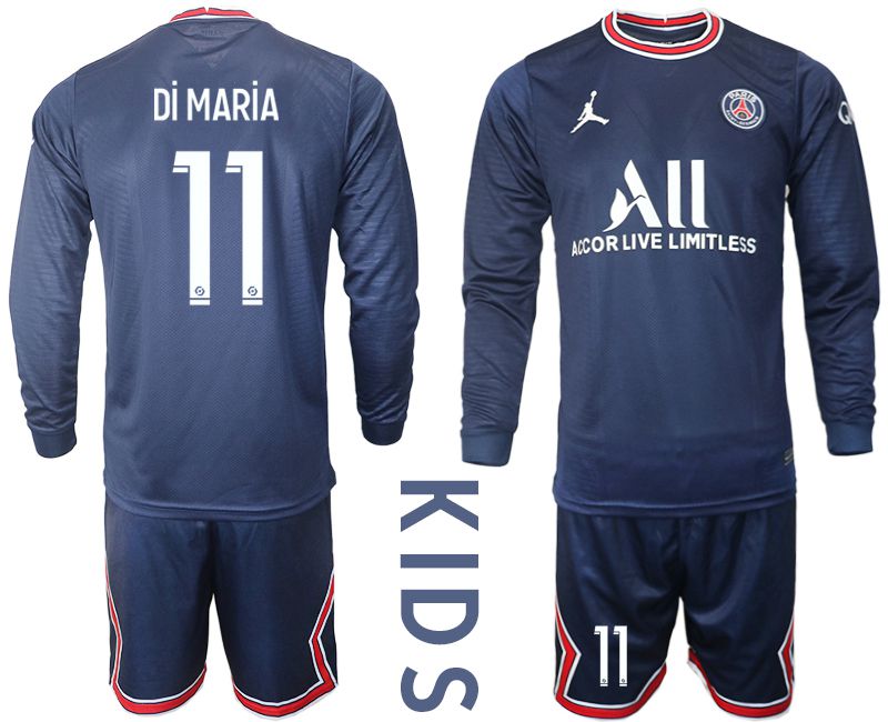 Youth 2021-2022 Club Paris St German home blue Long Sleeve #11 Soccer Jersey